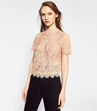Zara + Embroidered Lace T-Shirt