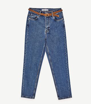 Zara + High-Rise Mom-Fit Jeans With Belt