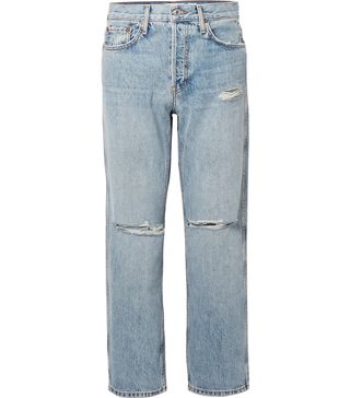 Re/Done + Low Slung Crop Distressed Boyfriend Jeans