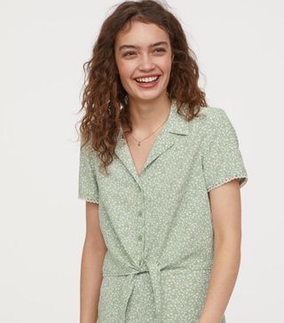 H&M + Patterned Tie-Hem Blouse