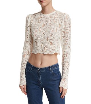 A.L.C. + Talia Long-Sleeve Cropped Sheer Lace Top