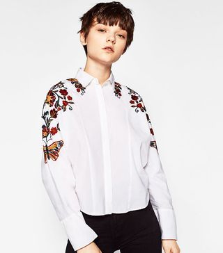 Zara + Floral Embroidered Shirt