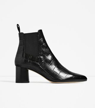 Zara + Embossed Leather High-Heel Ankle Boots