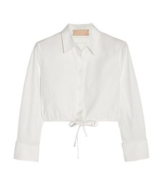 Alaïa + Cropped Ruched Cotton-Poplin Shirt