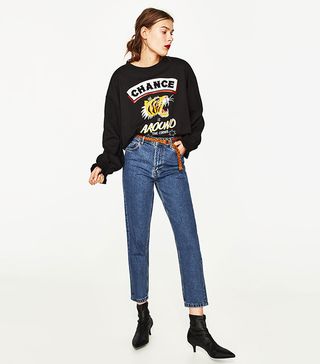 Zara + High-Rise Mom Fit Jeans With Belt