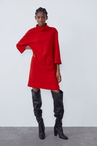 Zara + High Collar Dress