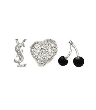Saint Laurent + Smoking Brooch Set in Silver, Black and Clear