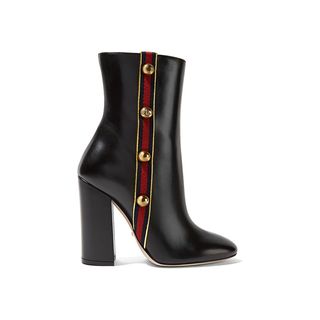 Gucci + Embellished Canvas Trimmed Leather Ankle Boots