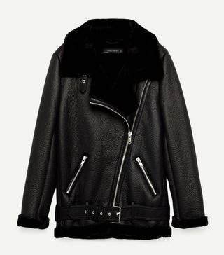 Zara + Faux Fur Collar Biker Jacket
