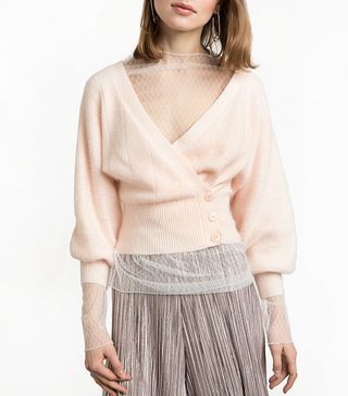 Pixie Market + Pastel Pink Balloon Sleeve Angora Cardigan