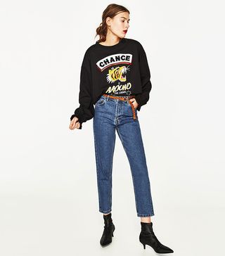 Zara + High-Rise Mom Fit Jeans with Belt