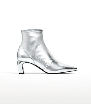 Zara + Metallic Elastic High Heel Ankle Boots