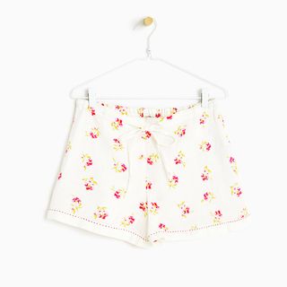 Zara Home + Floral Print Linen Shorts