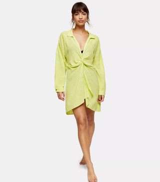 Topshop + Lime Green Textured Twist Beach Shirt