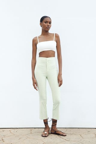 Zara + Gingham Check Mini Flare Trousers
