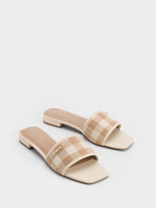 Charles & Keith + Woven Gingham Flat Sandals