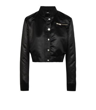 Versus Versace + Cropped Embellished Satin Bomber Jacket