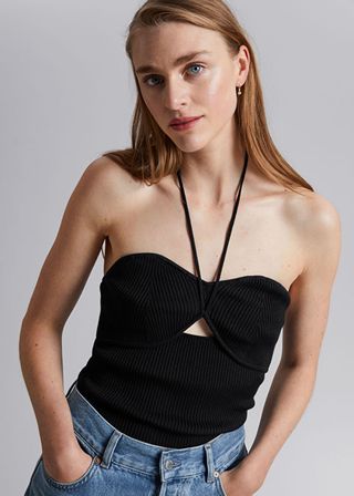 & Other Stories + Ribbed halter neck bustier top