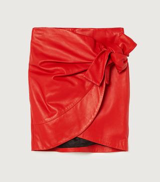 Uterque + Red Leather Skirt