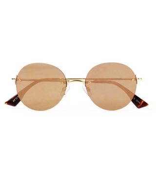 Les Specs + Bodoozle Round-Frame Gold-Tone Mirrored Sunglasses