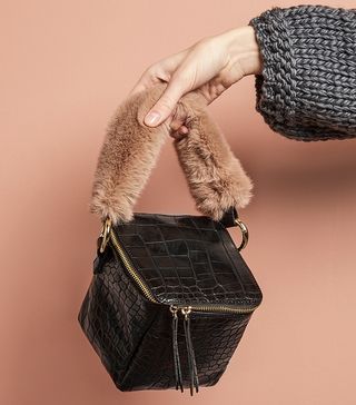 Pixie Market + Black Croc Fur Handle Boxy Bag