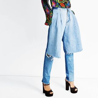Ksenia Schnaider + Distressed Two-Tone Jeans