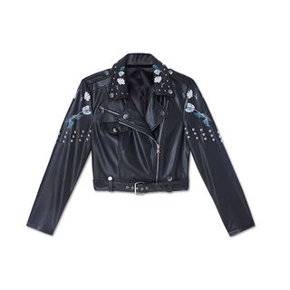 bebe + Studded Floral Moto Jacket