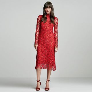Scanlan Theodore + Red Guipure Lace Dress