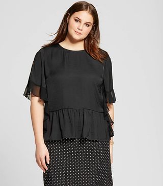 Who What Wear + Plus Size Fabric Mix Ruffle Top