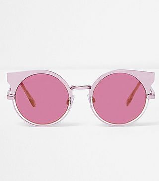 River Island + Pink Metallic Half Frame Sunglasses