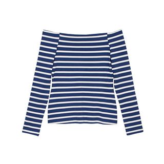 L'Agence + Cynthia Striped Off-the-Shoulder Blouse