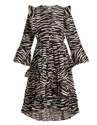 Ganni + Faulkner Zebra-Print Cotton Midi Dress