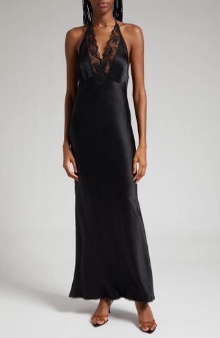 SIR + Aries Lace Trim Halter Silk Gown