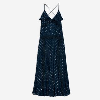 Topshop + Lace Metallic Thread Pleated Maxi Dress