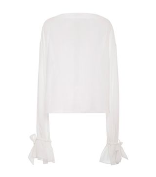 Hensely + White Cotton Tie Sleeve Blouse