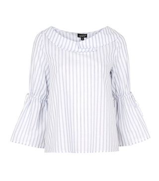 Topshop + Stripe Tie Flute Sleeve Top