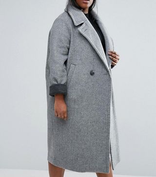 ASOS Curve + Coat in Cocoon Fit With Contrast Cuff