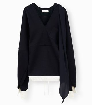 Chloé + Sweater in Cotton Jersey With Drawstring Hem and Silk Scarf
