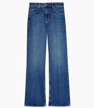 Topshop + Mid Blue Relaxed Flare Jeans