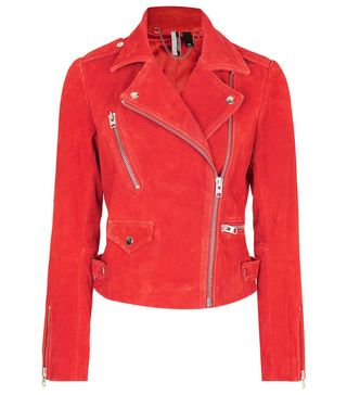 Topshop + Suede Red Biker Jacket