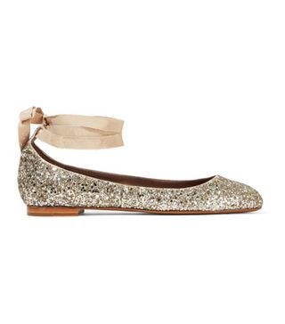Tabitha Simmons + Daria Lace-Up Glittered Leather Ballet Flats