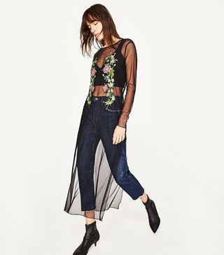 Zara + Embroidered Tulle Overlay Dress