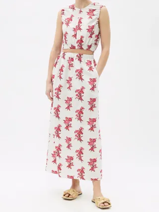 Raey + Elasticated Cut-Out Floral-Print Cotton Dress