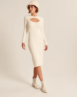 Abercrombie & Fitch + Long-Sleeve Cutout Midi Sweater Dress