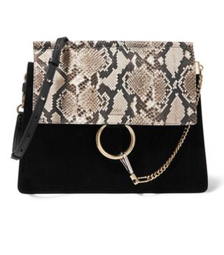 Chloé + Faye Medium Python, Suede and Leather Shoulder Bag