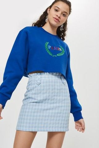 Topshop + Check Boucle Frill Mini Skirt