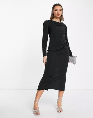 ASOS Design + Slinky Drape Shoulder Midi Dress