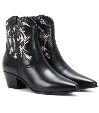 Saint Laurent + Rock 40 Snakeskin Embellished Cowboy Ankle Boots