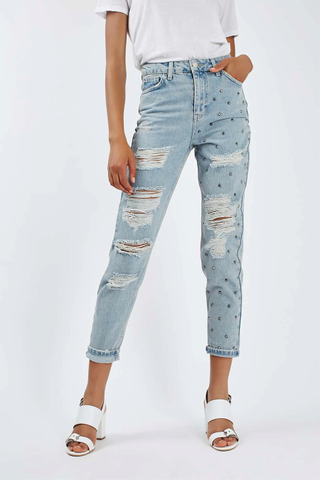 Topshop + Studded Super Rip Mom Jeans