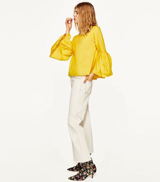 Zara + Poplin Top With Pleated Sleeves